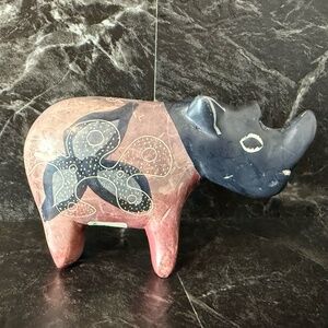 Hand Carved and Painted Rhinoceros Figurine